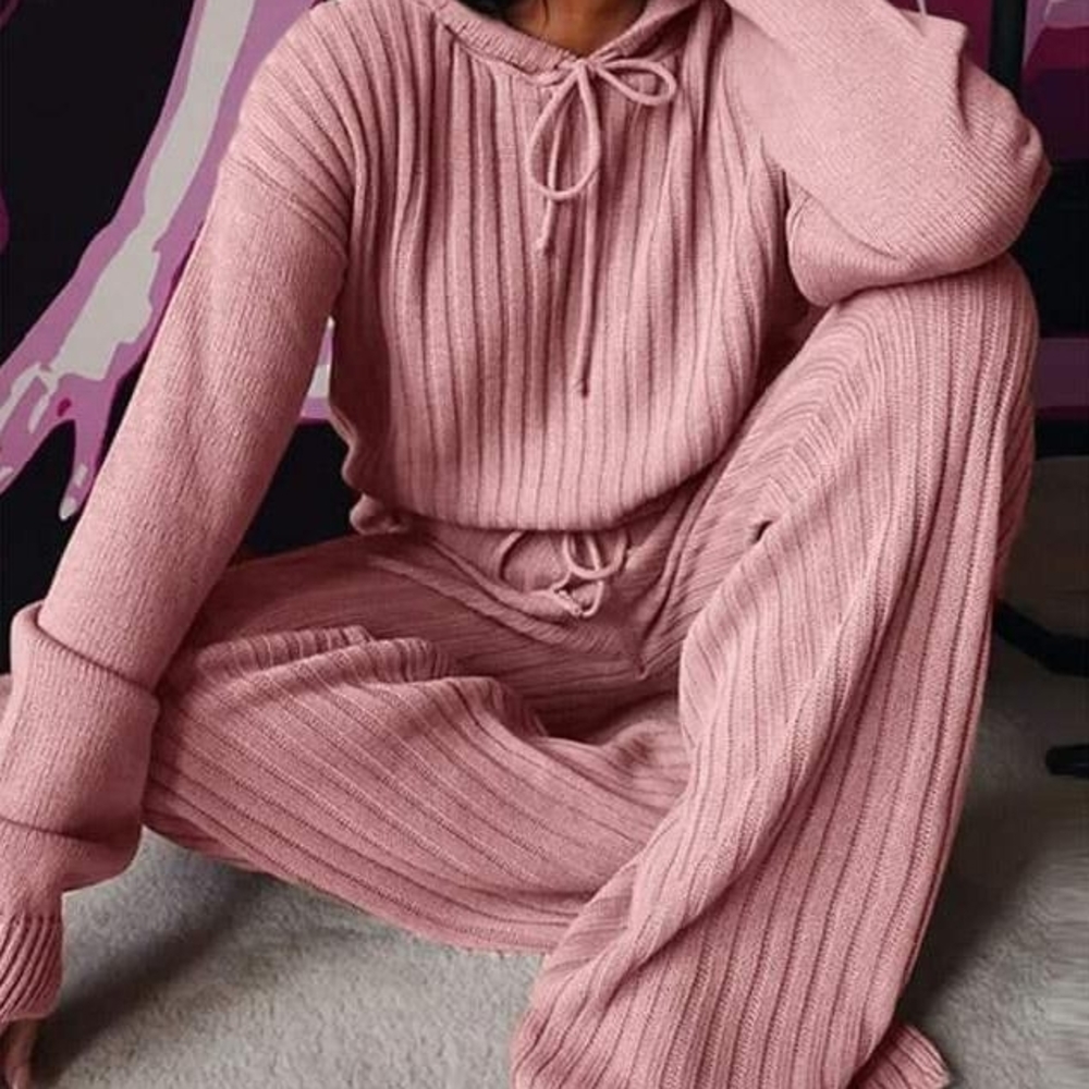 Ribbed Hooded Pajama Lounge Set | L–XXL